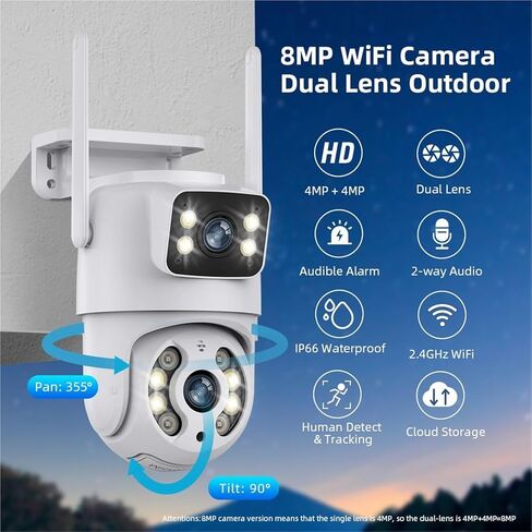 كاميرا مراقبة واي فاي 4K 8MP بعدسة مزدوجة تقريب رقمي 4X AI كشف الإنسان في الهواء الطلق كاميرات IP PTZ (8MP مع بطاقة 64G) in Kuwait