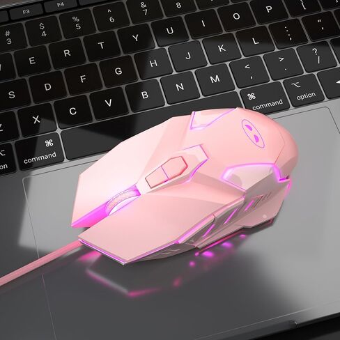 White Wired Gaming Mouse, 7 Colors Breathing LED Backlit Gaming Mouse, 6 Adjustable Speeds, Ergonomic Optical Computer Mouse with 7 Buttons for Windows PC Gamers in Kuwait
