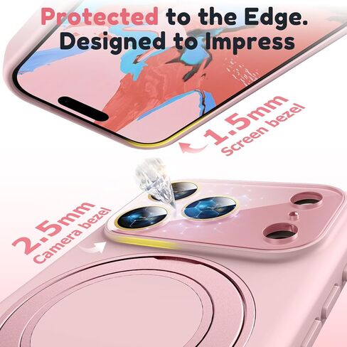 حافظة سيليكون بحامل مغناطيسي تدور 360 درجة لهاتف iPhone 17 Pro Max، [متوافقة مع Mag-Safe] [حماية معززة للكاميرا الصلبة] غطاء هاتف من مطاط السيليكون السائل مع حلقة وزر كاميرا، وردي in Kuwait