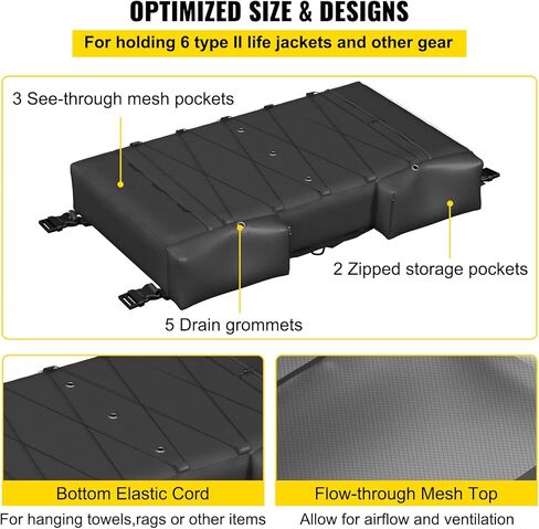 VEVOR T-Top Storage Bag, Hold 4 Type II Life Jackets, 600D Oxford Fabric Life Vests Storage Bag, with Boat Trash Bag, for Most T-Top Boats, Bimini Tops and Pontoon Tops (Life Jackets not Included) in Saudi Arabia