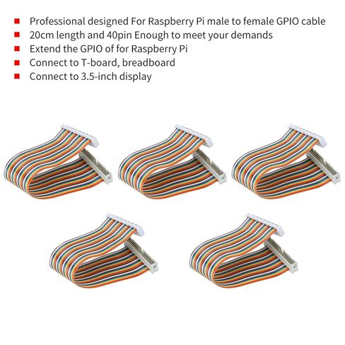 Tyenaza 5Pcs GPIO Ribbon Cable, Multicolored Wire Jumper Wire Computer Accessories for Male to Female Breadboard Jumper Ribbon Cables Kit 40pin 20cm in Kuwait