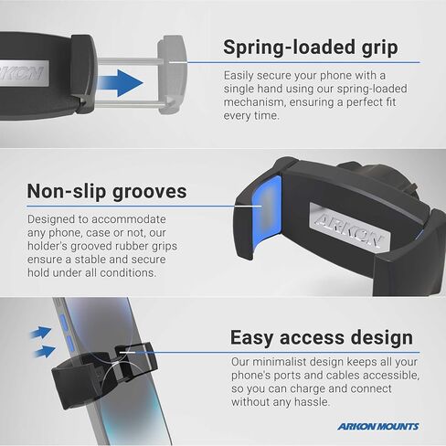 حامل الهاتف العالمي ARKON Mounts Mobile Grip 5 | يناسب بشكل آمن الهواتف الذكية التي يصل عرضها إلى 3.9 بوصة | حامل زنبركي قابل للتعديل | وصلة طرفية كروية 17 ملم | متوافق مع هواتف iPhone وSamsung والمزيد in Kuwait