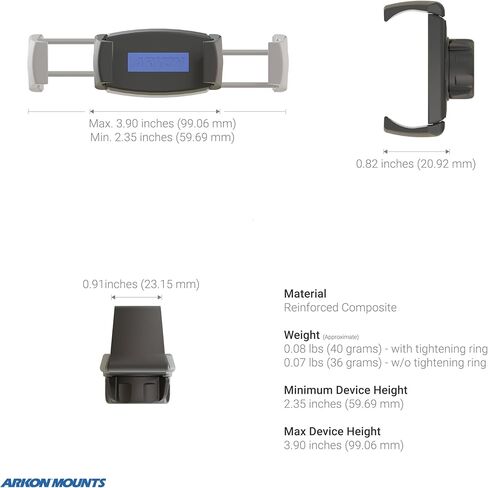 حامل الهاتف العالمي ARKON Mounts Mobile Grip 5 | يناسب بشكل آمن الهواتف الذكية التي يصل عرضها إلى 3.9 بوصة | حامل زنبركي قابل للتعديل | وصلة طرفية كروية 17 ملم | متوافق مع هواتف iPhone وSamsung والمزيد in Kuwait