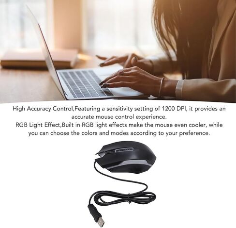 ماوس ألعاب RGB، ماوس كمبيوتر سلكي USB مع إضاءة ملونة، قبضة مريحة يمكن استخدامها للكمبيوتر الشخصي والكمبيوتر المحمول والمكتب والألعاب المبتدئة، 1200 نقطة في البوصة in Kuwait