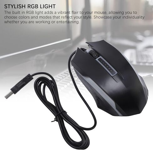 ماوس ألعاب RGB، ماوس كمبيوتر سلكي USB مع إضاءة ملونة، قبضة مريحة يمكن استخدامها للكمبيوتر الشخصي والكمبيوتر المحمول والمكتب والألعاب المبتدئة، 1200 نقطة في البوصة in Kuwait