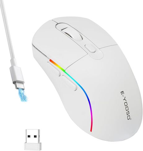 ماوس بلوتوث لاسلكي قابل لإعادة الشحن مع إضاءة خلفية RGB M22، فأرة مكتب مريحة للكمبيوتر المحمول مع DPI قابل للتعديل ومعدل الاقتراع، اتصال سلكي Bluetooth/2.4G/USB-C in Kuwait