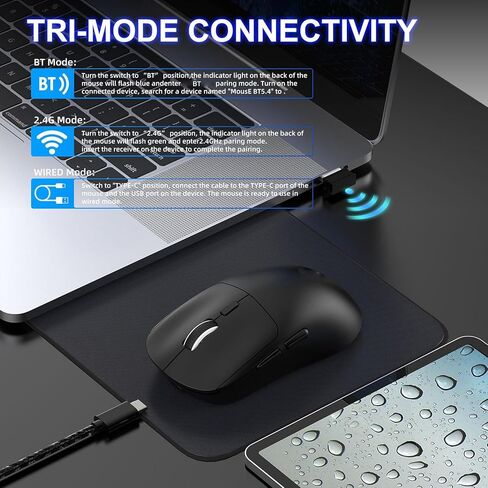 Tangxi Bluetooth 5.4 Gaming Mouse, 2.4G Wireless Optical Mouse, Wired Rechargeable with 6400DPI and 6 Buttons, Ultra Precise Tracking, for Laptop Desktop PC Gaming (T30 Black) in Saudi Arabia