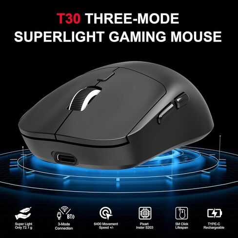Tangxi Bluetooth 5.4 Gaming Mouse, 2.4G Wireless Optical Mouse, Wired Rechargeable with 6400DPI and 6 Buttons, Ultra Precise Tracking, for Laptop Desktop PC Gaming (T30 Black) in Saudi Arabia