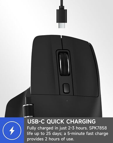 ماوس لاسلكي مريح من فيليبس، بلوتوث متعدد الأجهزة (USB-A/C) لأجهزة الكمبيوتر المحمول وأجهزة Mac/PC، ماوس إنتاجي صامت مع تمرير جانبي، ماوس كمبيوتر قابل لإعادة الشحن بـ 5 مستويات DPI، راحة اليد اليمنى in Kuwait