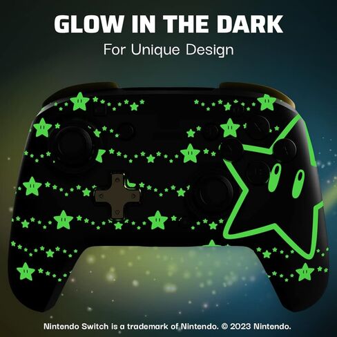 PDP REMATCH Enhanced Wireless Nintendo Switch Pro Controller - Rechargeable Battery Powered, Mario Super Star Glow in the Dark (Renewed) in Kuwait