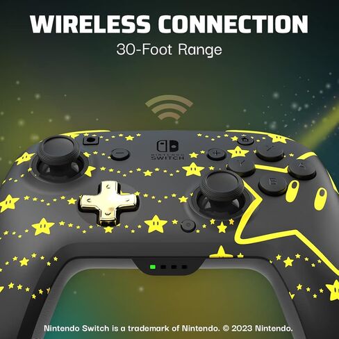 PDP REMATCH Enhanced Wireless Nintendo Switch Pro Controller - Rechargeable Battery Powered, Mario Super Star Glow in the Dark (Renewed) in Kuwait