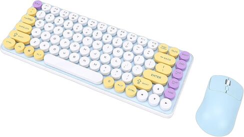 VBESTLIFE Wireless Keyboard and Mouse Combo, Modern Compact Layout, 85 Keys Retro Round Keyboard and Candy Mouse, for PC, Laptop in Kuwait