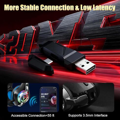 سماعات رأس Ordtop اللاسلكية للألعاب لأجهزة PS5/PS4/Switch، سماعات رأس بخاصية إلغاء الضوضاء 2026 RGB مع ميكروفون، اتصال 4 في 1، رغوة الذاكرة، سماعات رأس لاسلكية للألعاب لمدة 45 ساعة in Kuwait