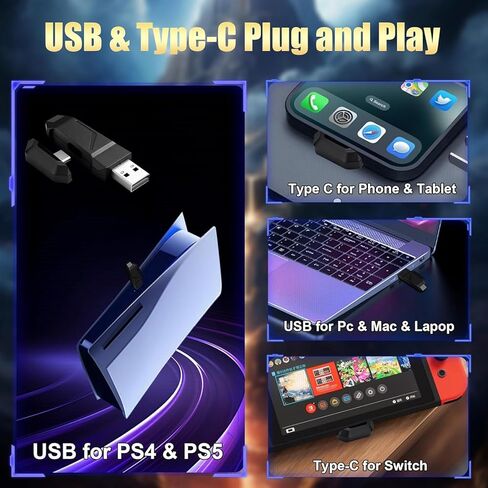 سماعات رأس Ordtop اللاسلكية للألعاب لأجهزة PS5/PS4/Switch، سماعات رأس بخاصية إلغاء الضوضاء 2026 RGB مع ميكروفون، اتصال 4 في 1، رغوة الذاكرة، سماعات رأس لاسلكية للألعاب لمدة 45 ساعة in Kuwait