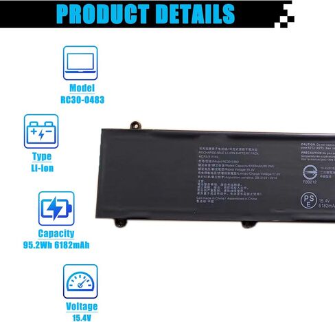 RC30-0483 استبدال بطارية الكمبيوتر المحمول لـ Razer Blade 16 بوصة (2023) RZ09-0483x Blade 16 بوصة (2024) RZ09-0510x RZ09-0510SEN3-R3E1 RZ09-0510SWN3-R3W1 Series RZ09-0483 RZ09-0510 4ICP5/51/149 95.2 واط ساعي 6182 مللي أمبير in Kuwait