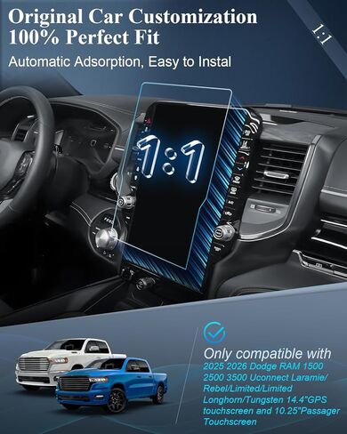 BIBIBO 3 قطع مضادة للوهج لـ 2025 2026 RAM 1500 2500 3500 واقي شاشة 2025 2026 RAM 1500 Uconnect 14.4 بوصة تعمل باللمس + 10.25 بوصة شاشة Passager مضادة للوهج تقلل بصمات الأصابع HD Clear in Kuwait