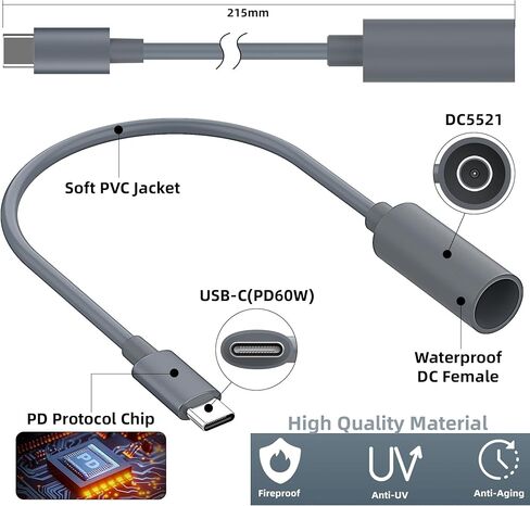 لمحول Starlink Mini Type C إلى DC 20 سم مقاوم للماء متوافق مع كابل الطاقة Starlink Mini USB-C الأصلي مصدر PD طاقة DC، كابل طاقة USB C متعدد السيناريوهات (رمادي) in Kuwait