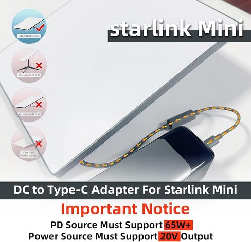 لمحول Starlink Mini Type C إلى DC 20 سم مقاوم للماء متوافق مع كابل الطاقة Starlink Mini USB-C الأصلي مصدر PD طاقة DC، كابل طاقة USB C متعدد السيناريوهات (رمادي) in Kuwait