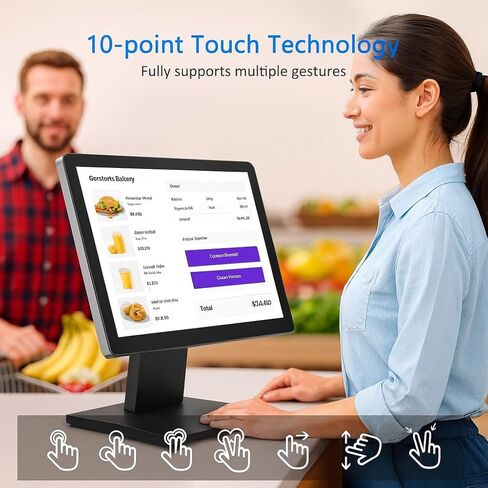 شاشة POS تعمل باللمس مقاس 19 بوصة 16:10، بإضاءة خلفية LED 10 نقاط متعددة اللمس HDMI VGA، 1440 × 900، شاشة أمامية مسطحة مقاومة للماء والغبار، للمكتب، البيع بالتجزئة، المطعم، البار، صالة الألعاب الرياضية، المستودع in Kuwait