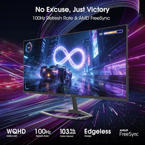 Kado Dual Gaming Monitor Setup - 2-Pack 34" Ultrawide 3440x1440 100Hz 5ms WQHD Computer Monitor 103% sRGB, Stacked Setup AMD FreeSync Premium, VESA Mount HDMI DisplayPort Built-in Speakers in Kuwait