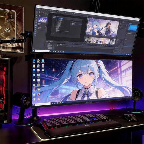 Kado Dual Gaming Monitor Setup - 2-Pack 34" Ultrawide 3440x1440 100Hz 5ms WQHD Computer Monitor 103% sRGB, Stacked Setup AMD FreeSync Premium, VESA Mount HDMI DisplayPort Built-in Speakers in Kuwait