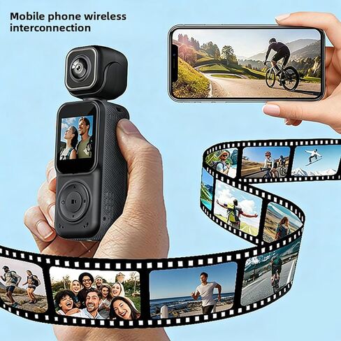 EBTOOLS مسجل فيديو محمول، 4K 12MP عدسة مزدوجة 180 درجة دوران واي فاي كاميرا رياضية محمولة مع بطارية 2000 مللي أمبير في الساعة لمدونات الفيديو في الهواء الطلق وركوب الأمواج والتخييم in Kuwait