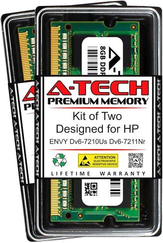 ذاكرة الوصول العشوائي A-Tech سعة 16 جيجابايت (2 × 8 جيجابايت) لجهاز HP Envy DV6-7210US DV6-7211NR | مجموعة ترقية الذاكرة DDR3 1600 ميجا هرتز SODIMM PC3-12800 204-Pin Non-ECC in Kuwait