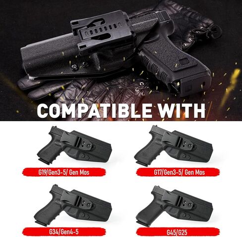 Glock34 Compatible IWB & OWB kydex Gun Holster for Glock G34(Gen 4-5,MOS), G17/G19/ G25/G45(Gen3-5), Concealed Carry and Outside The Waistband Carry Pistol Holster, Height and Angle Adjustable in Kuwait