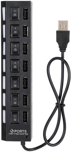 7-Port Hub USB, Powered USB Hub USB Charging Hub USB Hub Powered USB C Hub USB Hub Powered USB C to USB Hub Multiple USB Port for Laptop(7-Port Black) in Saudi Arabia