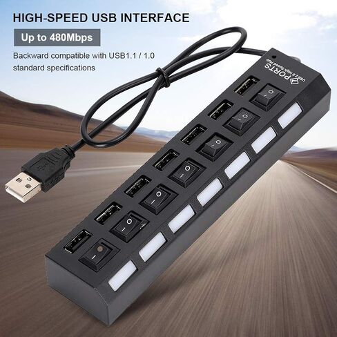 7-Port Hub USB, Powered USB Hub USB Charging Hub USB Hub Powered USB C Hub USB Hub Powered USB C to USB Hub Multiple USB Port for Laptop(7-Port Black) in Saudi Arabia