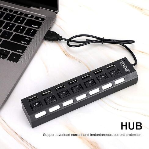 موزع USB بـ 7 منافذ، محور شحن USB يعمل بالطاقة، محور شحن USB، محور USB يعمل بالطاقة USB C، محور USB يعمل بالطاقة، USB C إلى USB Hub، منافذ USB متعددة لأجهزة الكمبيوتر المحمول (7 منافذ سوداء) in Kuwait