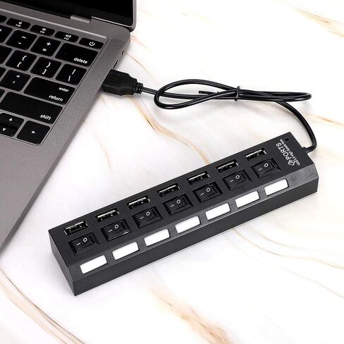 موزع USB بـ 7 منافذ، محور شحن USB يعمل بالطاقة، محور شحن USB، محور USB يعمل بالطاقة USB C، محور USB يعمل بالطاقة، USB C إلى USB Hub، منافذ USB متعددة لأجهزة الكمبيوتر المحمول (7 منافذ سوداء) in Kuwait