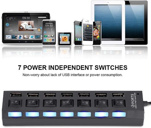 7-Port Hub USB, Powered USB Hub USB Charging Hub USB Hub Powered USB C Hub USB Hub Powered USB C to USB Hub Multiple USB Port for Laptop(7-Port Black) in Saudi Arabia