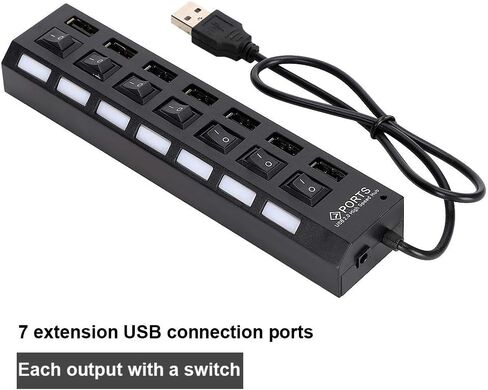 موزع USB بـ 7 منافذ، محور شحن USB يعمل بالطاقة، محور شحن USB، محور USB يعمل بالطاقة USB C، محور USB يعمل بالطاقة، USB C إلى USB Hub، منافذ USB متعددة لأجهزة الكمبيوتر المحمول (7 منافذ سوداء) in Kuwait
