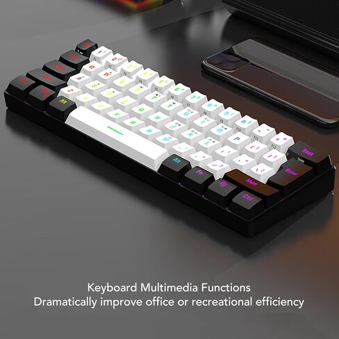 لوحة مفاتيح ميكانيكية للألعاب، 61 مفتاحًا متعدد الألوان RGB بإضاءة خلفية LED ولوحة مفاتيح سلكية وماوس للكمبيوتر اللوحي والكمبيوتر المحمول ولوحة مفاتيح الكمبيوتر (إطار أسود مركزي أبيض) in Kuwait