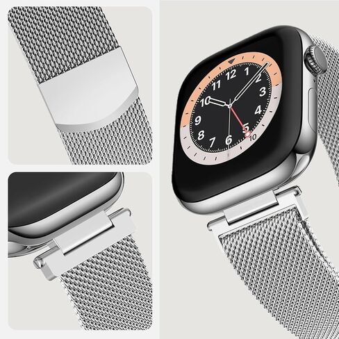 Stainless Steel Milanese Loop Compatible with Apple Watch 38mm 40mm 41mm 42mm 44mm 45mm 46mm, 20MM Width Magnetic Replacement Band for Women Men, Adjustable Metal Clasp Strap for iWatch Series 11 10 9 8 7 6 5 4 3 2 1 SE in Saudi Arabia
