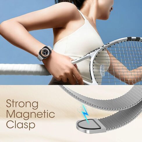 Stainless Steel Milanese Loop Compatible with Apple Watch 38mm 40mm 41mm 42mm 44mm 45mm 46mm, 20MM Width Magnetic Replacement Band for Women Men, Adjustable Metal Clasp Strap for iWatch Series 11 10 9 8 7 6 5 4 3 2 1 SE in Saudi Arabia