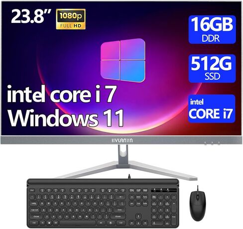 كمبيوتر مكتبي الكل في واحد مقاس 23.8 بوصة، معالج Core i7، وذاكرة وصول عشوائي DDR سعة 16 جيجابايت، وذاكرة وصول عشوائي PCIe SSD بسعة 512 جيجابايت، وشاشة FHD بدقة 1920 × 1080، وواي فاي، وبلوتوث، وماوس ولوحة مفاتيح، مع ضمان لمدة عام in Kuwait