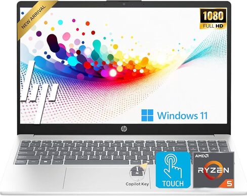 كمبيوتر محمول للأعمال بشاشة لمس HP مقاس 15.6 بوصة بدقة FHD | إصدار 2026 | AMD Ryzen 5 (حتى 4.3 جيجا هرتز) | ذاكرة وصول عشوائي DDR5 سعة 8 جيجابايت ومحرك أقراص PCIe SSD سعة 512 جيجابايت | مفتاح AI Copilot | Windows 11 مع Office 365 للويب • بدون ماوس in Kuwait