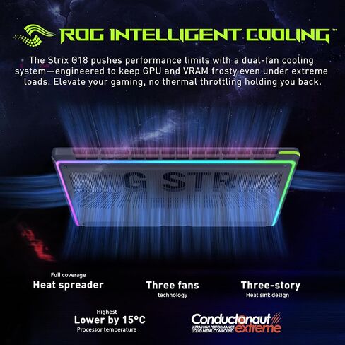 كمبيوتر محمول للألعاب ASUS ROG Strix G18 مقاس 18 بوصة WQXGA 240 هرتز، GeForce RTX 5070 8 جيجابايت، Intel Ultra 9 275HX، 32 جيجابايت DDR5، 1 تيرابايت SSD، لوحة مفاتيح بإضاءة خلفية، كاميرا تعمل بالأشعة تحت الحمراء، Win11 Pro، رمادي (متجدد) in Kuwait