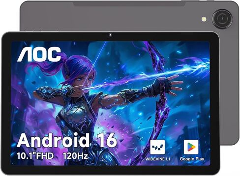 تابلت AOC مقاس 10.1 بوصة يعمل بنظام Android، نظام Android 16، شاشة فائقة السلاسة بتردد 120 هرتز، ذاكرة وصول عشوائي 4 جيجابايت وذاكرة وصول عشوائي 128 جيجابايت (قابلة للتوسيع بسعة 1 تيرابايت)، معالج ثماني النواة، Widevine L1 للبث عالي الدقة، فتح القفل بالوج in Kuwait