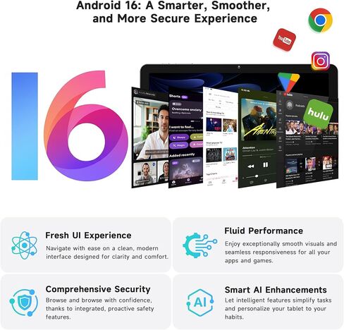تابلت AOC مقاس 10.1 بوصة يعمل بنظام Android، نظام Android 16، شاشة فائقة السلاسة بتردد 120 هرتز، ذاكرة وصول عشوائي 4 جيجابايت وذاكرة وصول عشوائي 128 جيجابايت (قابلة للتوسيع بسعة 1 تيرابايت)، معالج ثماني النواة، Widevine L1 للبث عالي الدقة، فتح القفل بالوج in Kuwait