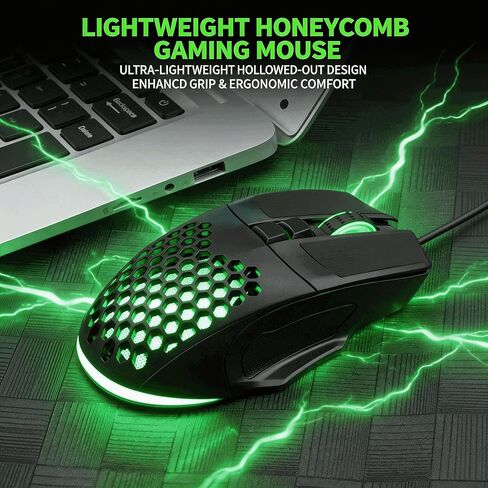 【 التوصيل والتشغيل - كابل 59 بوصة 】 ماوس USB سلكي للألعاب موديل 2026 جديد - مجوف على شكل قرص العسل - مضاد للانزلاق - إضاءة RGB - تصميم خفيف الوزن للغاية - 4 نقاط لكل بوصة قابلة للتعديل - مكتب وألعاب عالمية in Kuwait