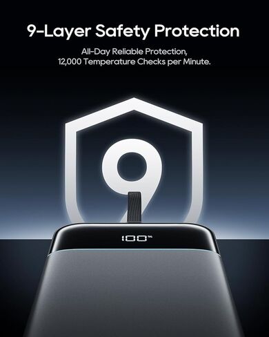 بنك طاقة CUKTECH بقدرة 25,000 مللي أمبير في الساعة، شاحن محمول بقدرة 100 واط بحد أقصى مع كابل USB-C مدمج، حزمة بطارية خارجية للشحن السريع لأجهزة MacBook Pro/Air، iPhone 17/16/15 Series، Samsung، Pixel، معتمد من شركات الطيران in Kuwait