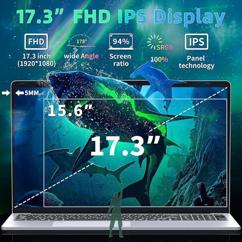 17.3" FHD(1920 x 1080) IPS Business Laptop Computer, 16GB DDR4 RAM 512GB SSD, Celeron N5095 Quad-Core Processor,Win 11 Pro PC, HDMI, Fingerprint Reader, Backlit KB,BT 5.0/WiFi,Silver in Saudi Arabia