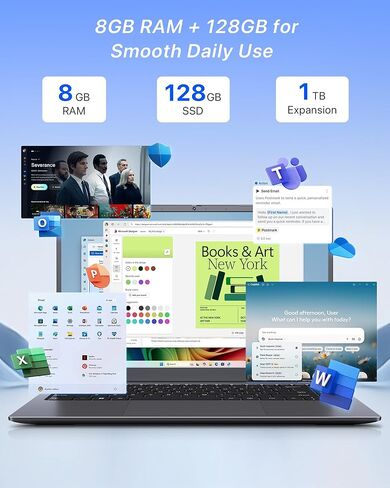 كمبيوتر محمول 14 بوصة، 8 جيجابايت رام، 128 جيجابايت SSD قابل للتوسيع 1 تيرابايت، معالج Pentium 6500Y يصل إلى 3.4 جيجا هرتز، شاشة 1080P FHD IPS، WiFi 5، BT 5.2، USB 3.2، USB C، أجهزة الكمبيوتر المحمولة لطلاب الأعمال والمنزل in Kuwait