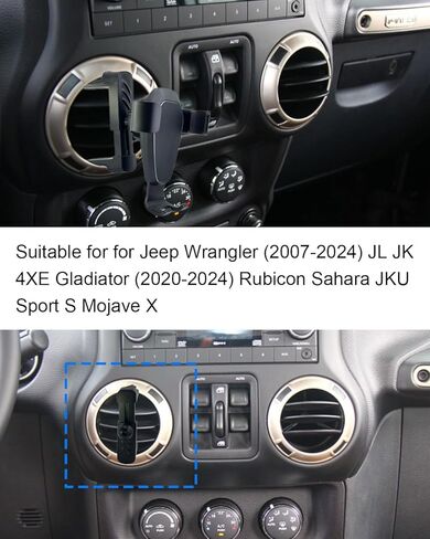 حامل هاتف سيارة دائري بفتحة تهوية لسيارة Jeep Wrangler (2007-2024) JL JK 4XE Gladiator (2020-2024)، حامل هاتف لملحقات Rubicon Sahara JKU Sport S Mojave X in Kuwait