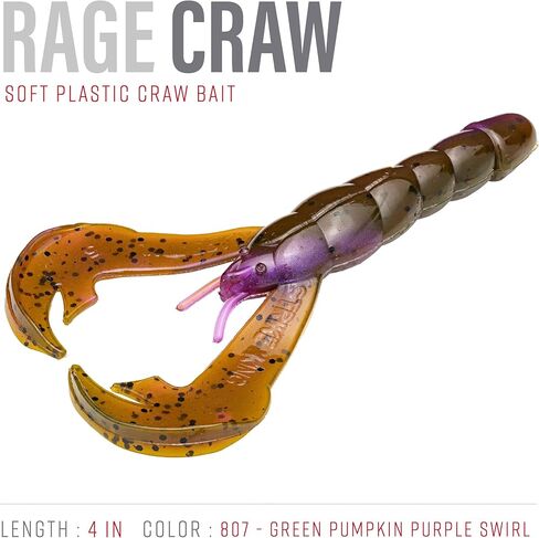 Strike King (RGCRW-807) Rage Craw 4 Fishing Lure, 807 - Green Pumpkin Purple Swirl, 4", 2 Realistic Pinchers in Saudi Arabia