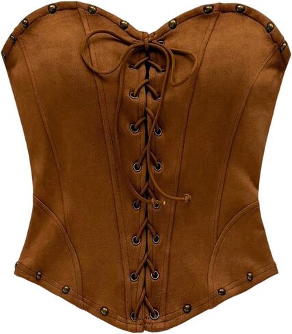 Soly Hux Women's Faux Suede Tubs Tops Lace Up Bandlesslessless Bandeau Summer Out Corset Crop Top in Saudi Arabia