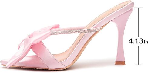 Jiu du Women's Bow Heels Sandals Rhinestone High Cheels High Cheels مدببة إصبع القدمين على البغال الكعب in Saudi Arabia
